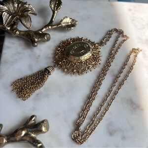 Florenza Vintage Gold Filigree Pendant Necklace with Tassels